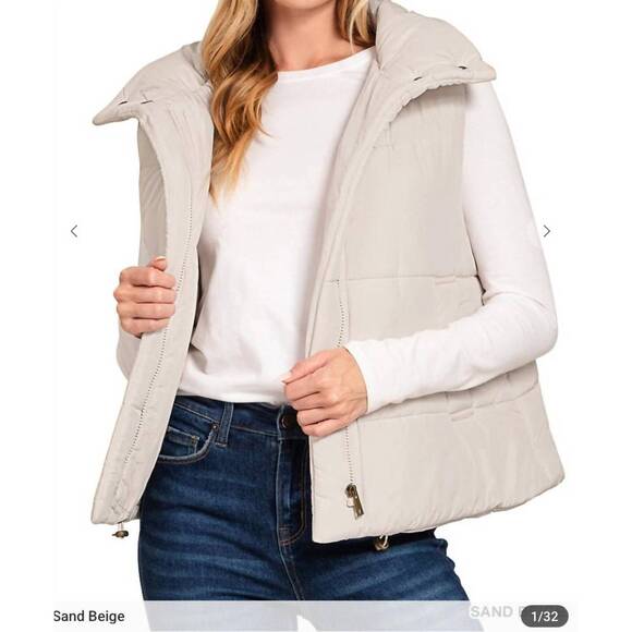 ZENANA Jackets & Blazers - NEW ZENANA high neck zip-up puffer vest in sand beige